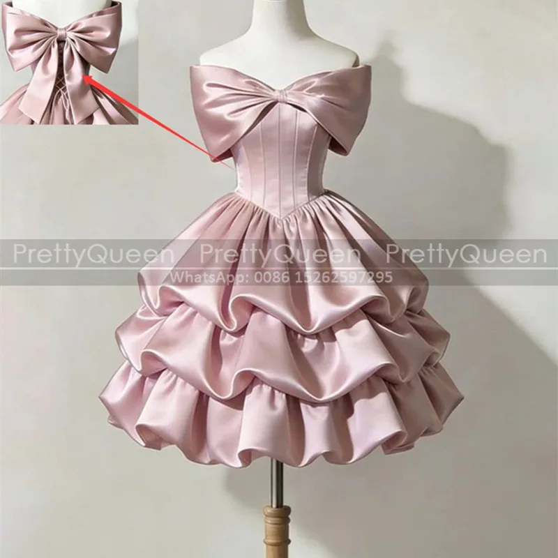 Off Shoulder Short Bridesmaid Dresses Tiered A Line Customized Bow Corset Back Mini Wedding Party Dress For Women
Off Shoulder Short Bridesmaid Dresses Tiered A Line Customized Bow Corset Back Mini Wedding Party Dress For Women