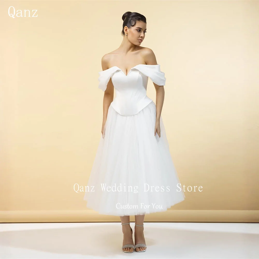 Qanz Elegant Women Wedding Dresses Off The Shouder White A Line Vestido De Novia Backless Tea Length Robe De Mariée Customized
Qanz Elegant Women Wedding Dresses Off The Shouder White A Line Vestido De Novia Backless Tea Length Robe De Mariée Customized