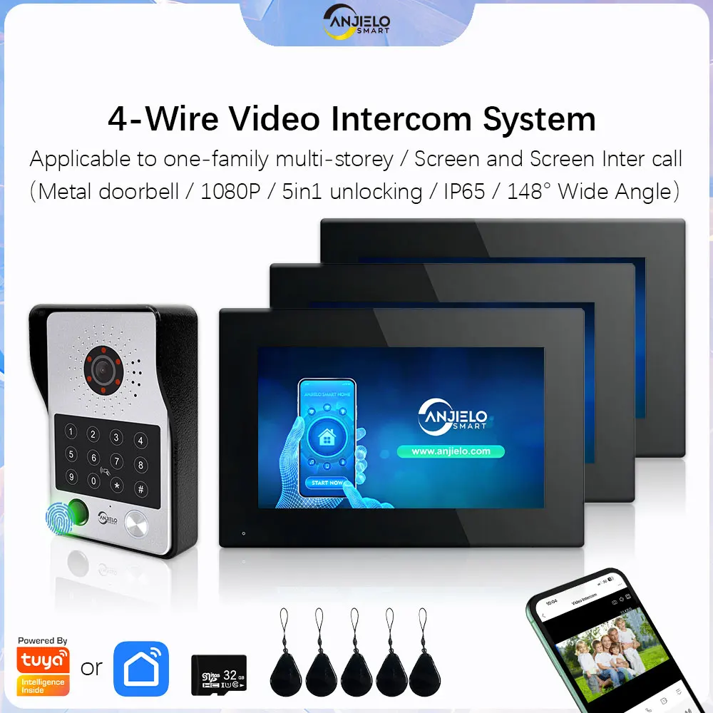 ANJIELO 1080P 5in1 Fingerprint Unlock Tuya Smart Wifi Video Intercom System for Multi-layer Metal Doorbell Video Door Phone
ANJIELO 1080P 5in1 Fingerprint Unlock Tuya Smart Wifi Video Intercom System for Multi-layer Metal Doorbell Video Door Phone