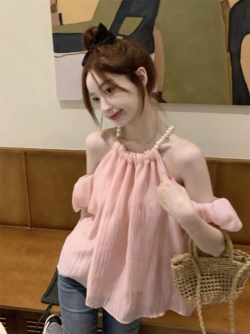 Sweet Pearl Nelace Loose ort oulder irt Women's Faion Korean Sle Bubble Sve round Ne Casual Top
Sweet Pearl Nelace Loose ort oulder irt Women's Faion Korean Sle Bubble Sve round Ne Casual Top