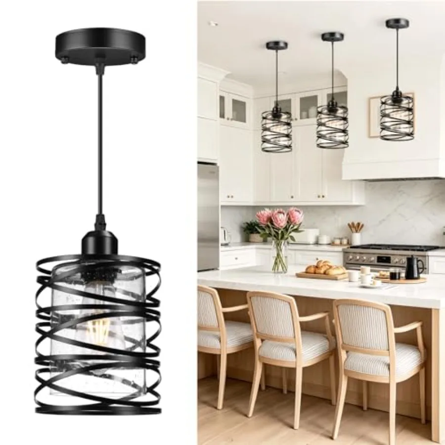 Pendant Lights Kitchen Lights with Bubble Seeded Glass Island Lights Black Hanging Light for Kitchen Dining Room Bathroom Entry
Pendant Lights Kitchen Lights with Bubble Seeded Glass Island Lights Black Hanging Light for Kitchen Dining Room Bathroom Entry