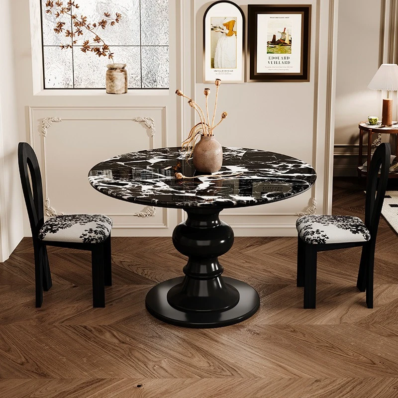 Retro black marble round dining table Small apartment household solid wood round table
Retro black marble round dining table Small apartment household solid wood round table