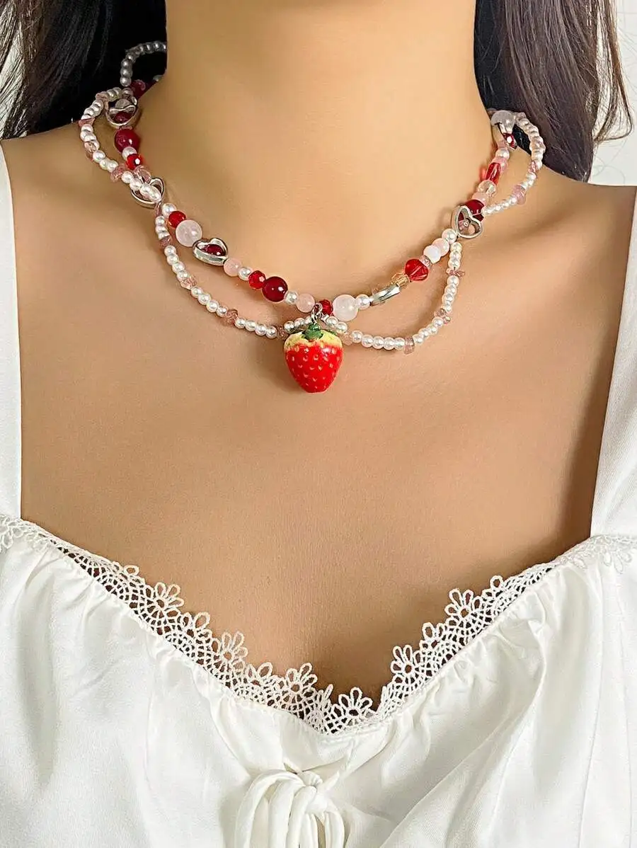 Strawberry Pendant Beaded Necklace For Women Daily Wear Kawaii Style
Strawberry Pendant Beaded Necklace For Women Daily Wear Kawaii Style
