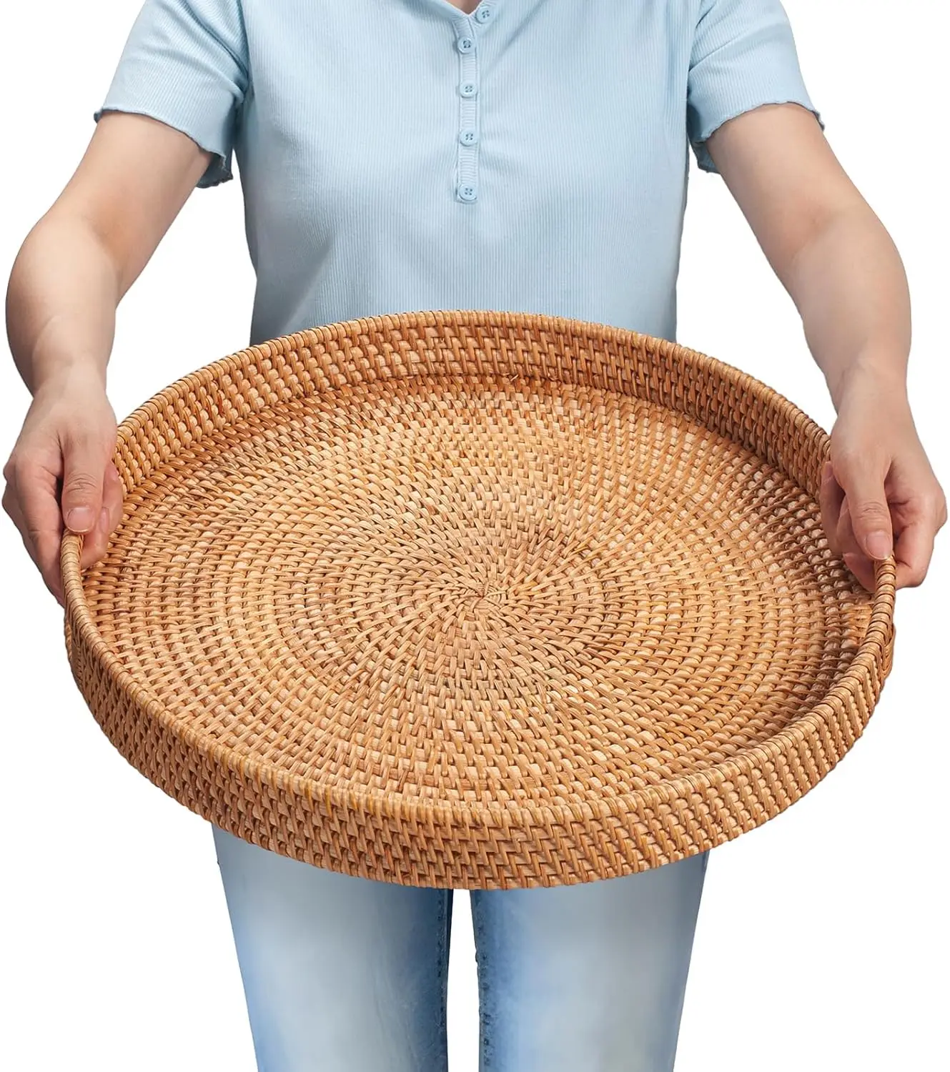 Large Round Rattan Serving Tray, 16.9 Inch Wicker Basket for Fruit, Bread, Snacks, Decorative Ottoman Tray
Large Round Rattan Serving Tray, 16.9 Inch Wicker Basket for Fruit, Bread, Snacks, Decorative Ottoman Tray