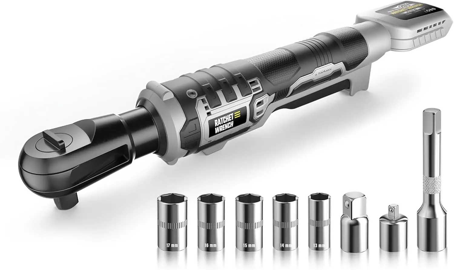 3/8" Cordless Ratchet Wrench for Dewalt 20V Battery, 88 Ft-lbs, 500 RPM, 5 Sockets & Adapters, Tool Only
3/8" Cordless Ratchet Wrench for Dewalt 20V Battery, 88 Ft-lbs, 500 RPM, 5 Sockets & Adapters, Tool Only