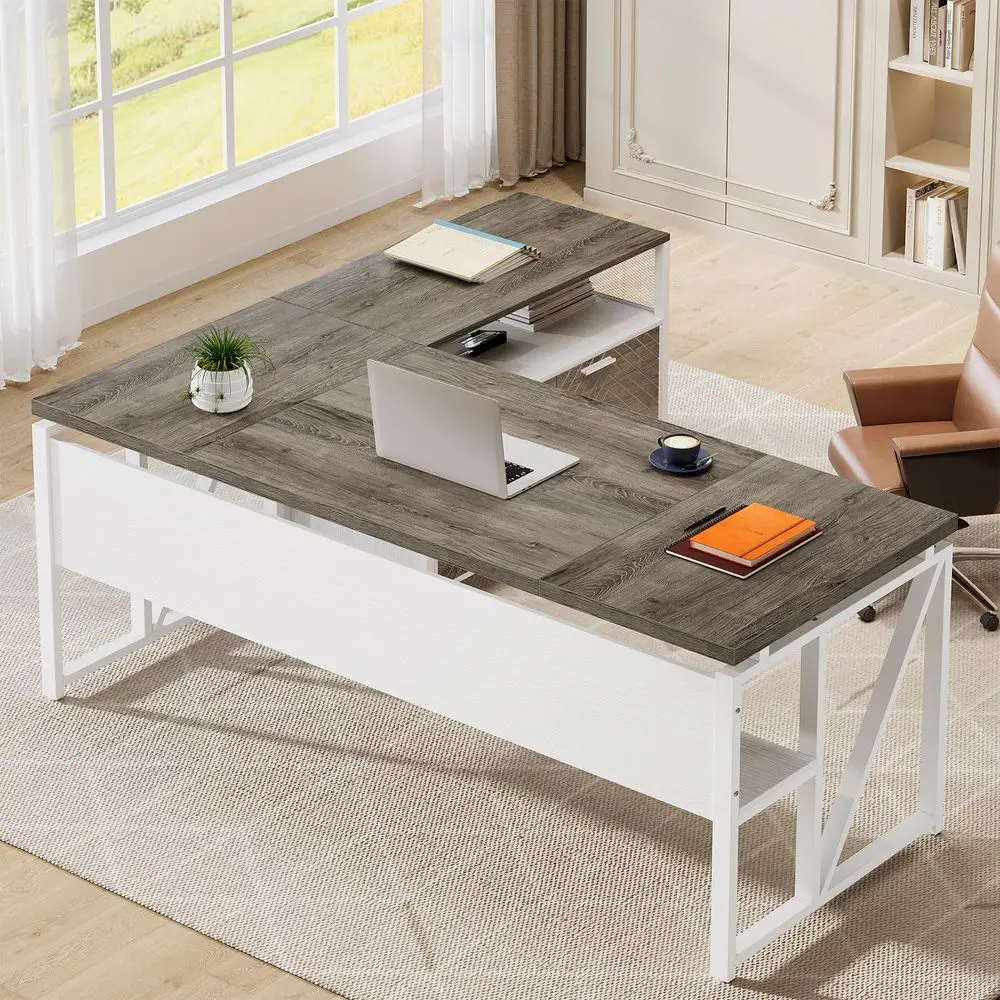 LShaped Desk with Drawers, 63 Executive Office Desk with Mobile File Cabinet and Storage Shelves, Home Office Business Furnitur
LShaped Desk with Drawers, 63 Executive Office Desk with Mobile File Cabinet and Storage Shelves, Home Office Business Furnitur