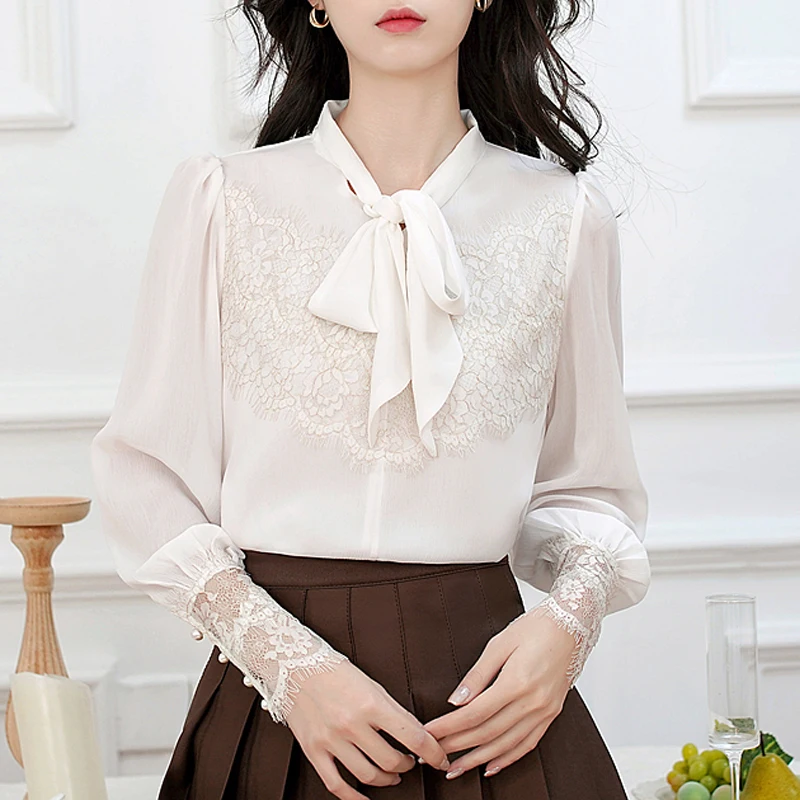 Ladies Cute Sweet Girls Preppy Style Tops Blouses Formal Office Lady Basic White Shirts Chic Lace Stitching Fashion Women Blouse
Ladies Cute Sweet Girls Preppy Style Tops Blouses Formal Office Lady Basic White Shirts Chic Lace Stitching Fashion Women Blouse