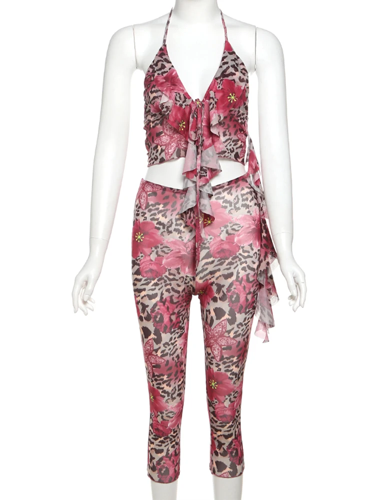 Weird Puss Flower Print 2 Piece Set Women Bandage Halter Ruffles Low-Neck Backless Crop Tops+Skinny Panst Hottie Hipster Suits
Weird Puss Flower Print 2 Piece Set Women Bandage Halter Ruffles Low-Neck Backless Crop Tops+Skinny Panst Hottie Hipster Suits