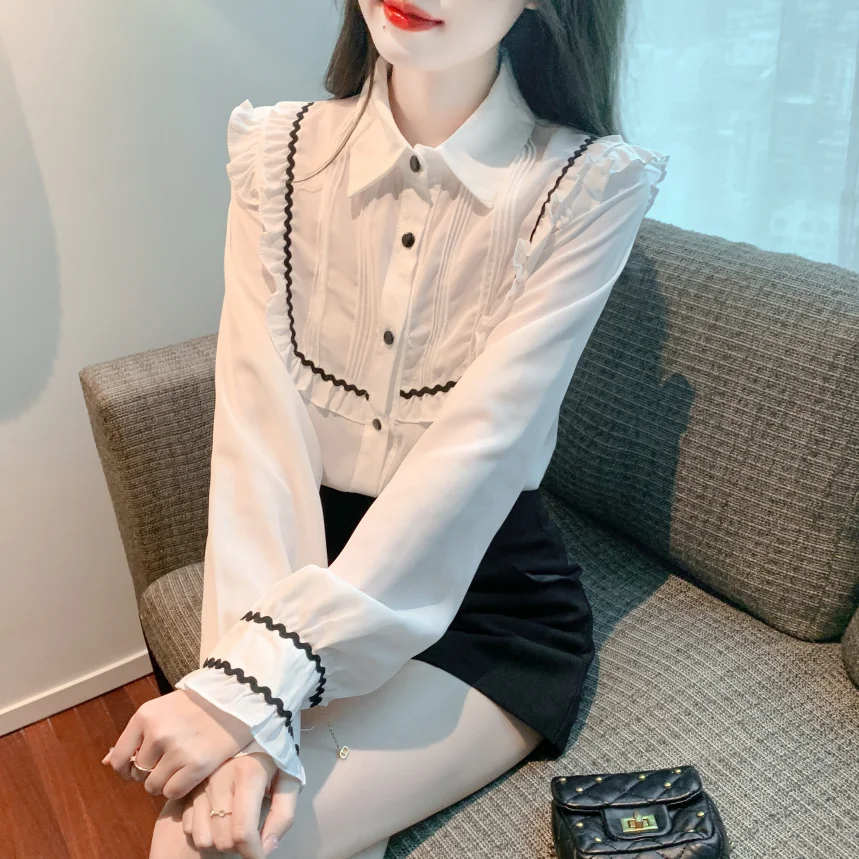 Женская шифоновая блузка Ele, весна 2025, новая коллекция, красивая отделка кружевом, европейский стиль, модный топ, корейский прямой крой...
Женская шифоновая блузка Ele, весна 2025, новая коллекция, красивая отделка кружевом, европейский стиль, модный топ, корейский прямой крой...