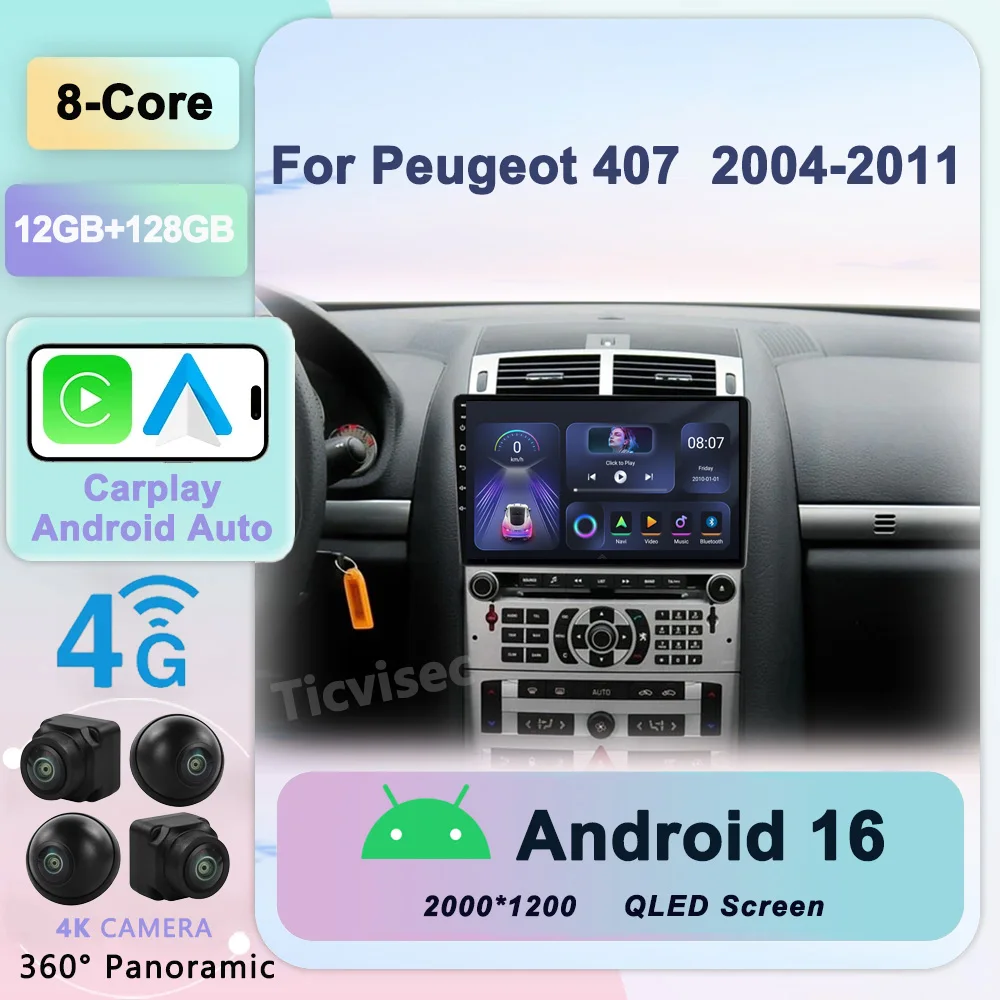 Android 16 4G Wireless Carplay Auto Radio For Peugeot 407 2004-2011 Car Multimedia Player GPS Navigation Head Unit Stereo 
Android 16 4G Wireless Carplay Auto Radio For Peugeot 407 2004-2011 Car Multimedia Player GPS Navigation Head Unit Stereo