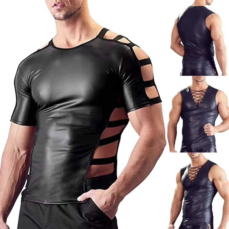 Mens Tank Top Sexy Faux Leather Undershirts Black Vest Punk Nightclub Stage Performance Hollow Dance T-Shirt Tops Party
Mens Tank Top Sexy Faux Leather Undershirts Black Vest Punk Nightclub Stage Performance Hollow Dance T-Shirt Tops Party