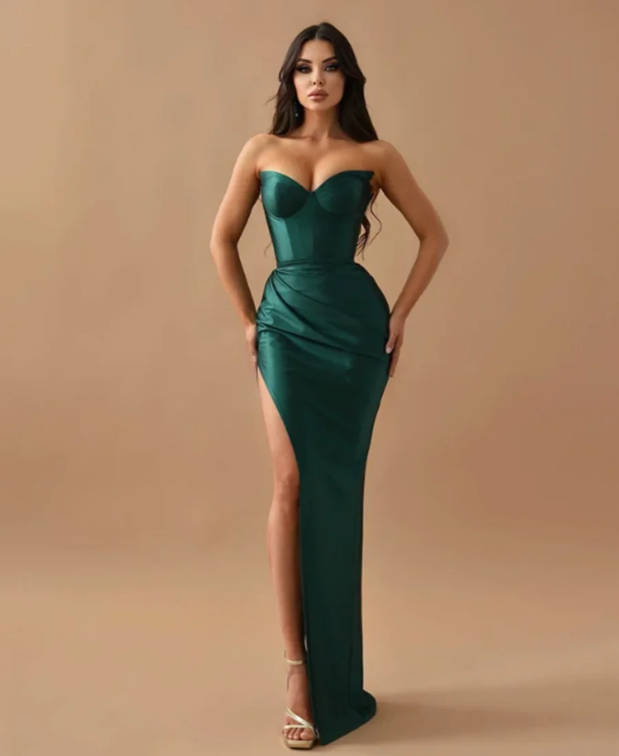 Formal Night Cocktail Party Prom Gowns Custom Size Mermaid Prom Dresses Dark Green Side Slit Satin Evening Dress
Formal Night Cocktail Party Prom Gowns Custom Size Mermaid Prom Dresses Dark Green Side Slit Satin Evening Dress