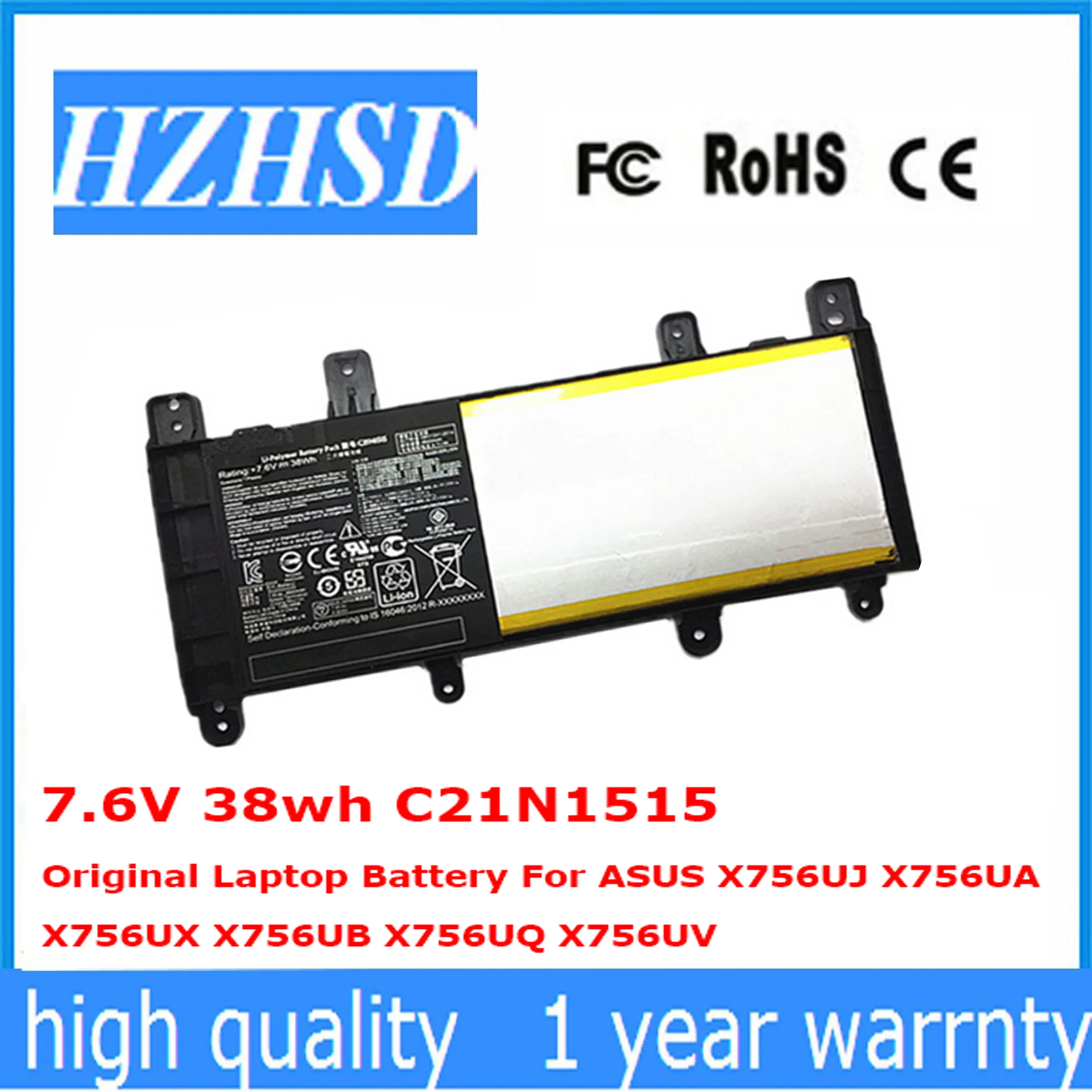 7.6V 38wh C21N1515 Laptop Battery For ASUS X756UJ X756UA X756UX X756UB X756UQ X756UV
7.6V 38wh C21N1515 Laptop Battery For ASUS X756UJ X756UA X756UX X756UB X756UQ X756UV