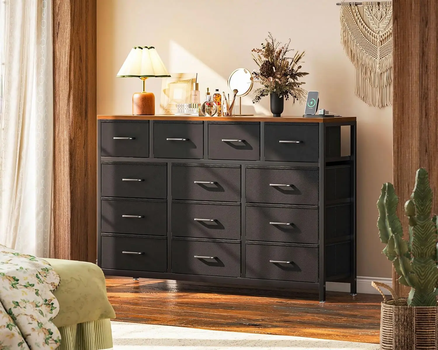 Dresser for Bedroom with Charging Station, 55" Long Dresser with 13 Storage Drawers, Large Fabric Dressers Chests of Drawers
Dresser for Bedroom with Charging Station, 55" Long Dresser with 13 Storage Drawers, Large Fabric Dressers Chests of Drawers