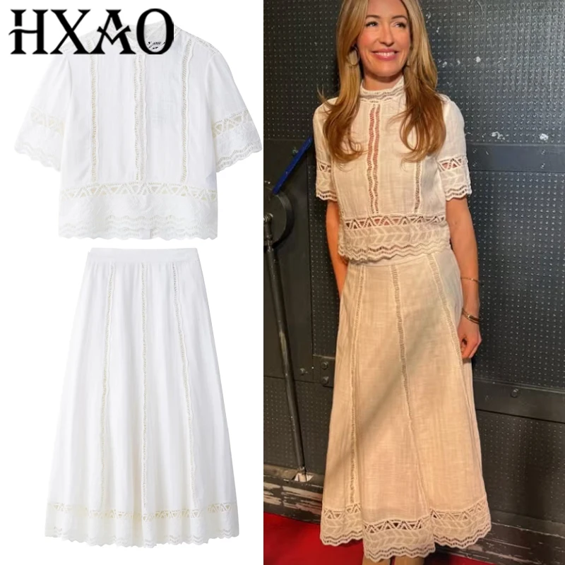 HXAO Long Skirt Set 2 Piece Woman Cut Out Elegant Women's Sets Crochet Short Sleeve Shirts & Blouses New In White Outfits Woman
HXAO Long Skirt Set 2 Piece Woman Cut Out Elegant Women's Sets Crochet Short Sleeve Shirts & Blouses New In White Outfits Woman