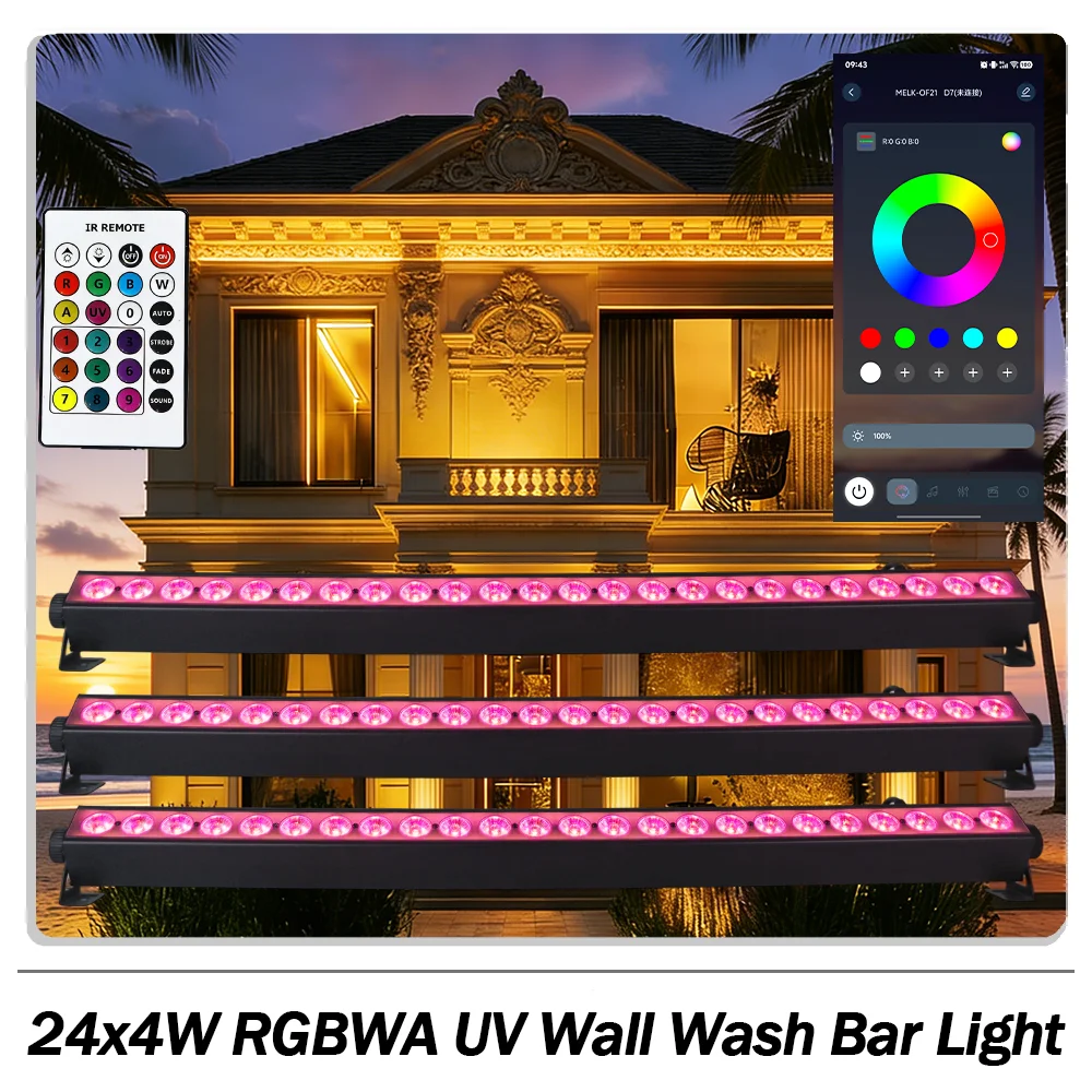 24x4W RGBWA UV 8+48 segment Wall Wash Light Bar With APP Remote DMX512 Control For Party Disco DJ wedding Bar Decoration
24x4W RGBWA UV 8+48 segment Wall Wash Light Bar With APP Remote DMX512 Control For Party Disco DJ wedding Bar Decoration