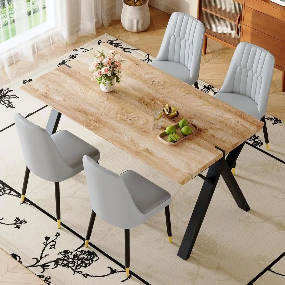 63 Thick Wood Dining Table Set for 4 with Cushioned Chairs - Black Metal Legs, Easy Assembly & Clean
63 Thick Wood Dining Table Set for 4 with Cushioned Chairs - Black Metal Legs, Easy Assembly & Clean