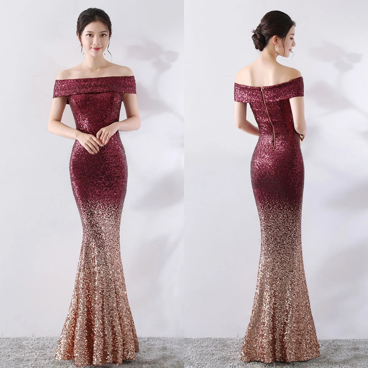 Evening Dress Burgundy Sequins Stretchy off the shoulder Zipper Back Mermaid Trumpet Floor length Women Party Formal Gown YE332
Evening Dress Burgundy Sequins Stretchy off the shoulder Zipper Back Mermaid Trumpet Floor length Women Party Formal Gown YE332