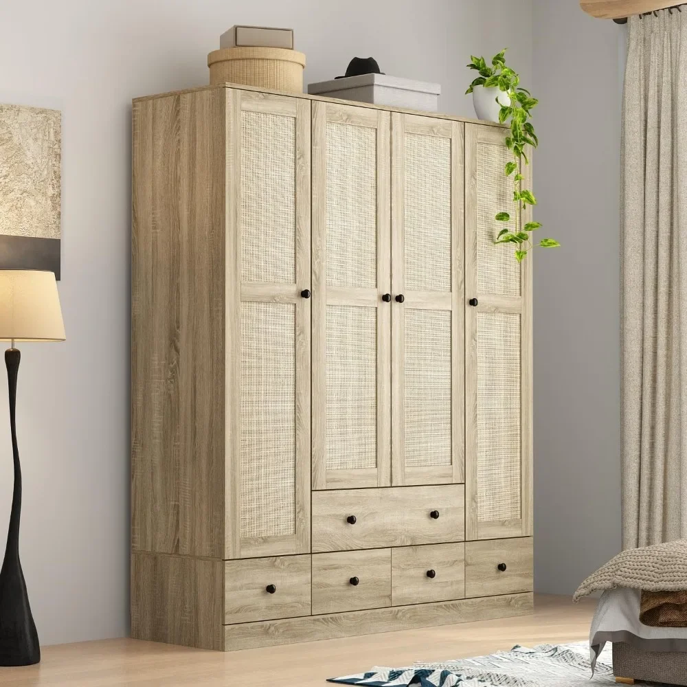 Rattan Armoire Wardrobe Closet with 7 Shelves, 5 Drawers & Hanging Bars, 59 L Wooden Wardrobe Clothes Storage Cabinet.
Rattan Armoire Wardrobe Closet with 7 Shelves, 5 Drawers & Hanging Bars, 59 L Wooden Wardrobe Clothes Storage Cabinet.