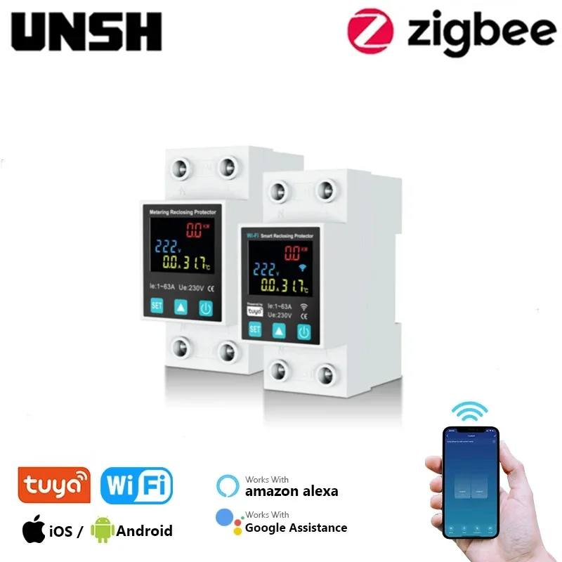 Tuya ZigBee WiFi Smart Circuit Breaker With Power Metering 1P 1-63A Timer Power Voltage Current Voice Remote Control Switch
Tuya ZigBee WiFi Smart Circuit Breaker With Power Metering 1P 1-63A Timer Power Voltage Current Voice Remote Control Switch