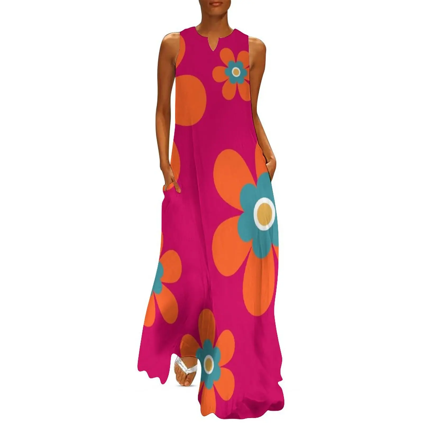Cute retro 70s colorful autumn flower power bright orange and hot pink graphic pattern. Caroline Laursen Origin Long Dress
Cute retro 70s colorful autumn flower power bright orange and hot pink graphic pattern. Caroline Laursen Origin Long Dress