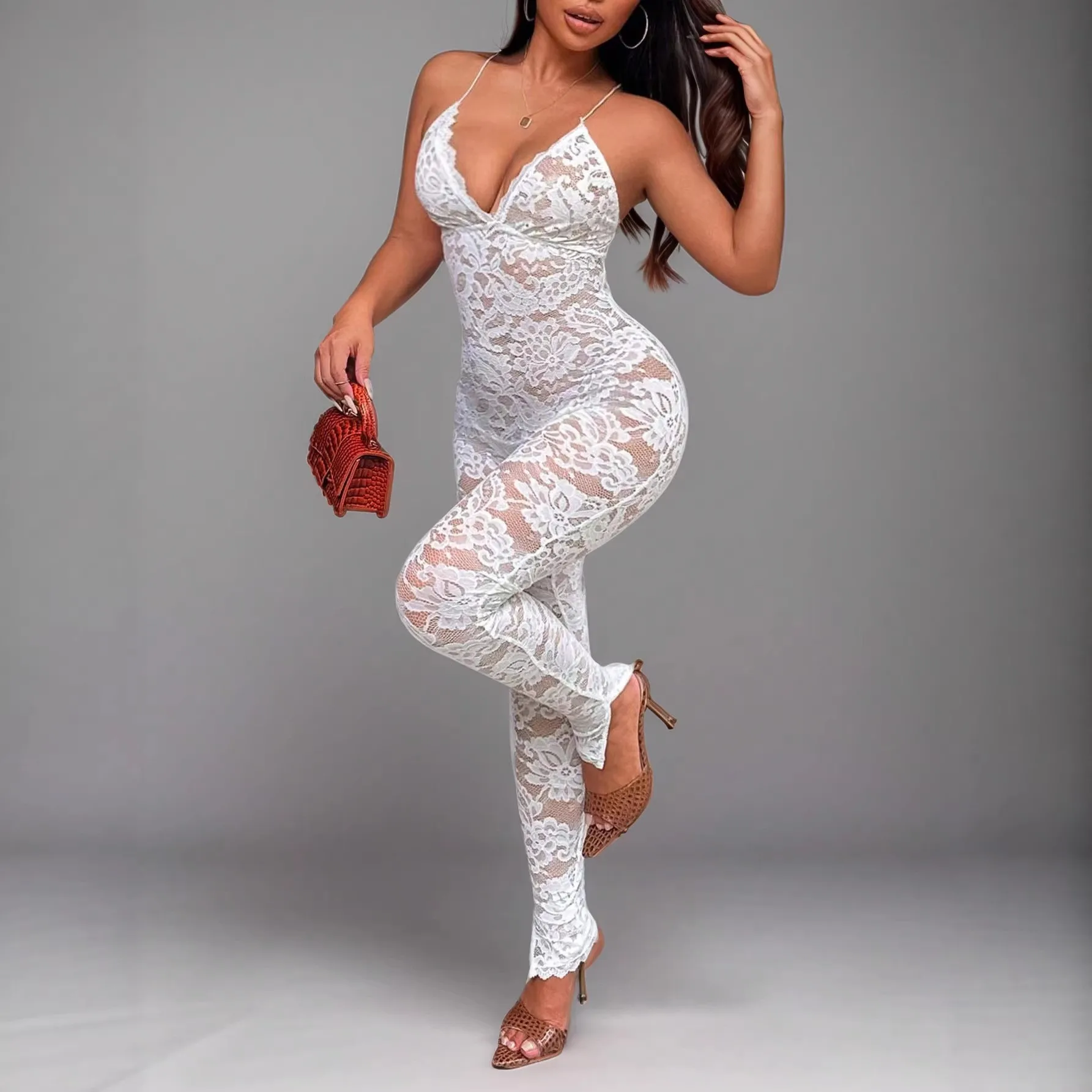 For Woman High Quality Jumpsuit Lace V Neck Backless Sleeveless Jumpsuits Spaghetti Strap Full Length Romper Floral Sheer Long
For Woman High Quality Jumpsuit Lace V Neck Backless Sleeveless Jumpsuits Spaghetti Strap Full Length Romper Floral Sheer Long