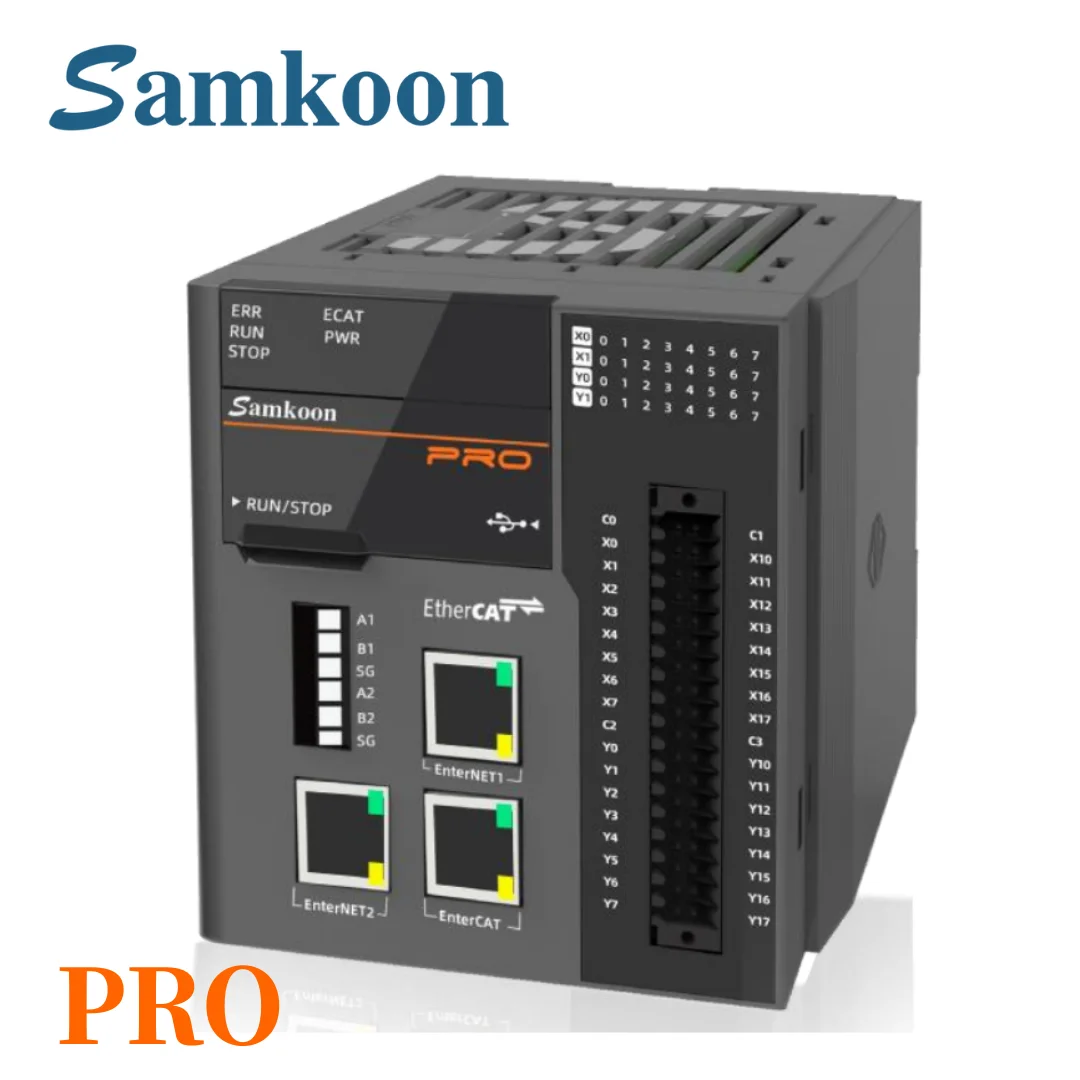 Samkoon PRO-C Bus PLC | 32-Point I/O | EtherCAT Master 500 µs | 16 HS I/O | USB, U-Disk, Ethernet, RS485 Debug
Samkoon PRO-C Bus PLC | 32-Point I/O | EtherCAT Master 500 µs | 16 HS I/O | USB, U-Disk, Ethernet, RS485 Debug