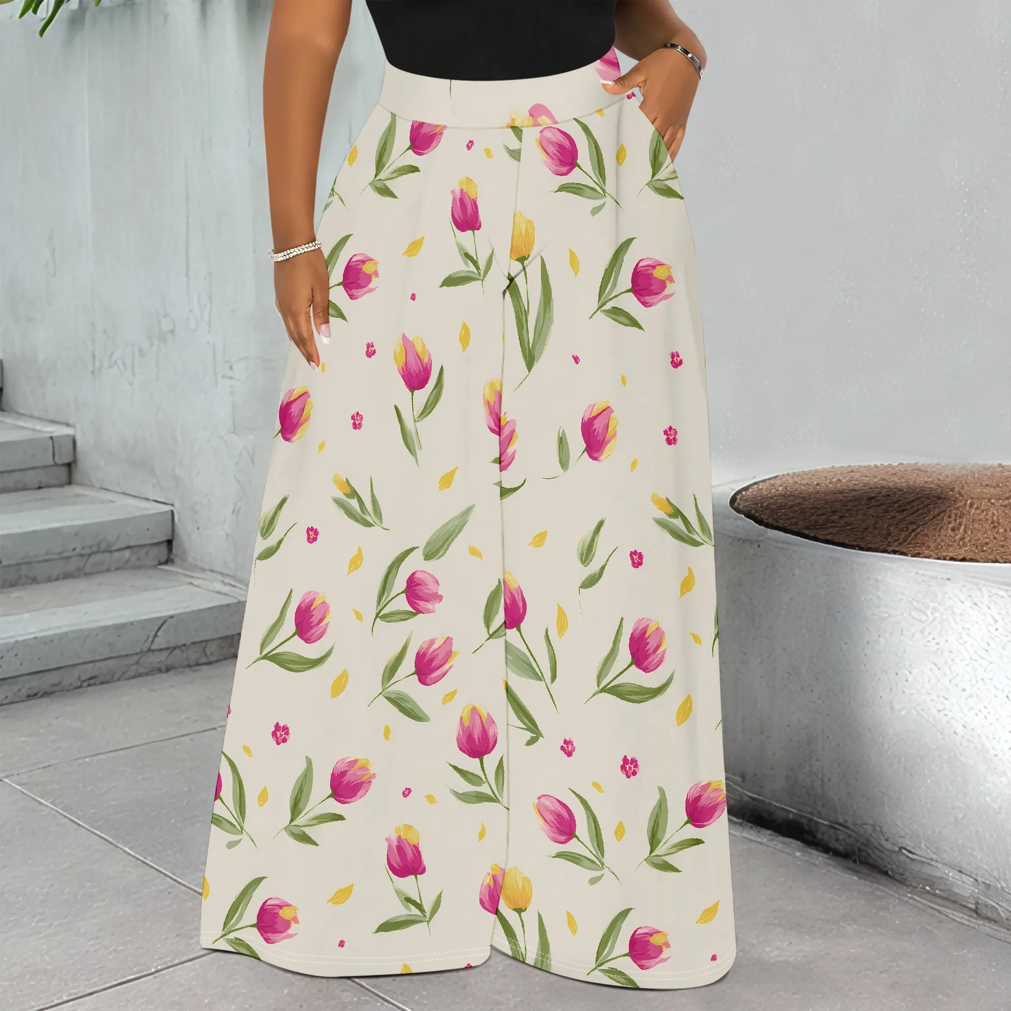 Floral Print Wide Leg Pants, Tulip Pattern Trousers, Pocket Design Bottoms, Casual Wear for Women, S-2XL
Floral Print Wide Leg Pants, Tulip Pattern Trousers, Pocket Design Bottoms, Casual Wear for Women, S-2XL