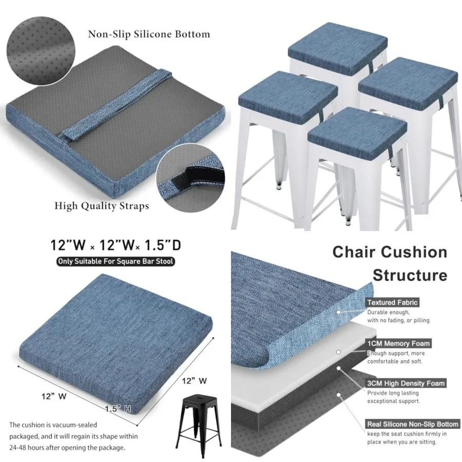 ch Memory Foam Non Slip Stool Cushion Square Set, Dual-Layer Design Bar Stool Cushions with Ties Square Chair Pad for Stackable
ch Memory Foam Non Slip Stool Cushion Square Set, Dual-Layer Design Bar Stool Cushions with Ties Square Chair Pad for Stackable