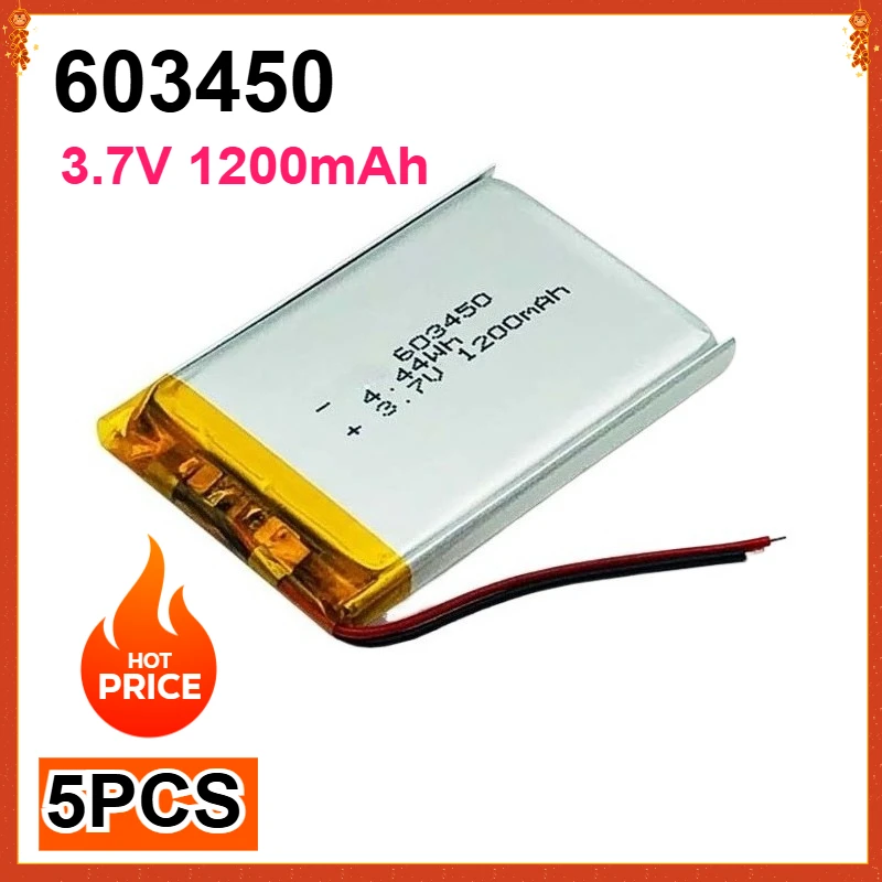5 Pcs 3.7V 1200mAh Lipo Polymer Lithium Battery 603450 for Emergency Light Fingerprint Lock Tire Pressure Monitoring Device
5 Pcs 3.7V 1200mAh Lipo Polymer Lithium Battery 603450 for Emergency Light Fingerprint Lock Tire Pressure Monitoring Device