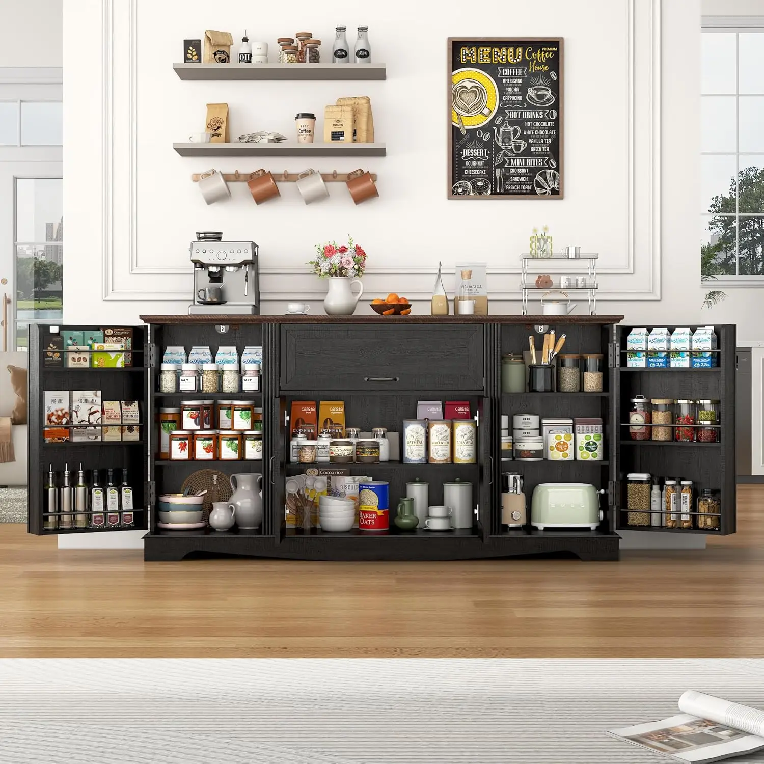 65" Sideboard Buffet Cabinet with Storage, Farmhouse Kitchen Pantries Sideboard Cabinets with Drawer, Wood Coffee, Customized
65" Sideboard Buffet Cabinet with Storage, Farmhouse Kitchen Pantries Sideboard Cabinets with Drawer, Wood Coffee, Customized