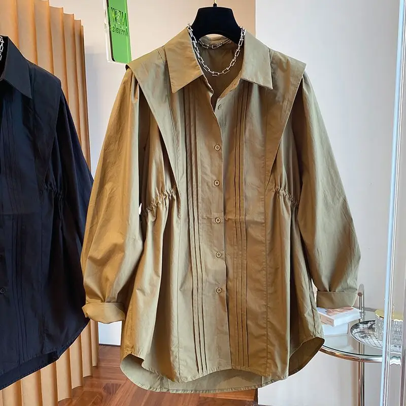 Women Shirts 2022 Autumn New In Drawstring Waist Ruched Cotton Blouse Korean Style Chic Design Temperament Button Up Tops
Women Shirts 2022 Autumn New In Drawstring Waist Ruched Cotton Blouse Korean Style Chic Design Temperament Button Up Tops
