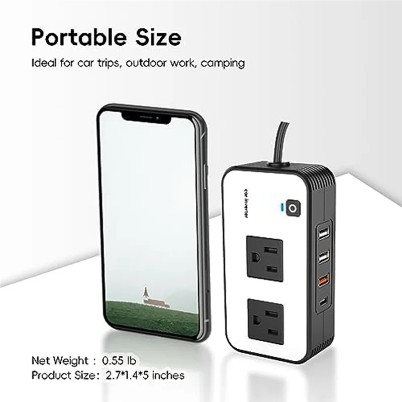 A30F-200W Car Power Inverter, DC 12V To 110V AC Car Plug Adapter Socket With USB Fast Charger 2.4A USB/Laptop Car Charger
A30F-200W Car Power Inverter, DC 12V To 110V AC Car Plug Adapter Socket With USB Fast Charger 2.4A USB/Laptop Car Charger
