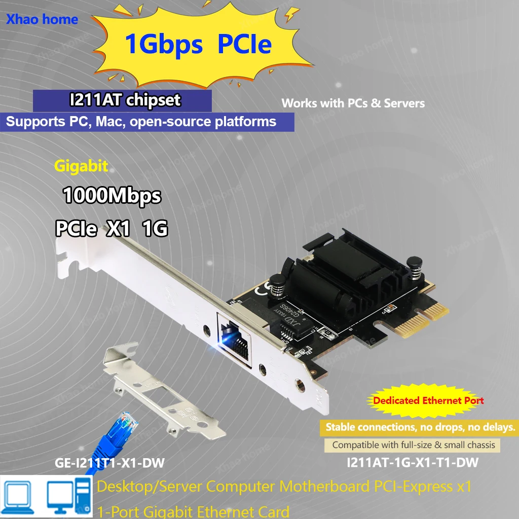 I211 PCI-E Gigabit Ethernet-карта — один порт RJ45, без драйверов для серверов ESXi/Synology Desktop Plug and Play 10/100/1000 Мбит/с
I211 PCI-E Gigabit Ethernet-карта — один порт RJ45, без драйверов для серверов ESXi/Synology Desktop Plug and Play 10/100/1000 Мбит/с
