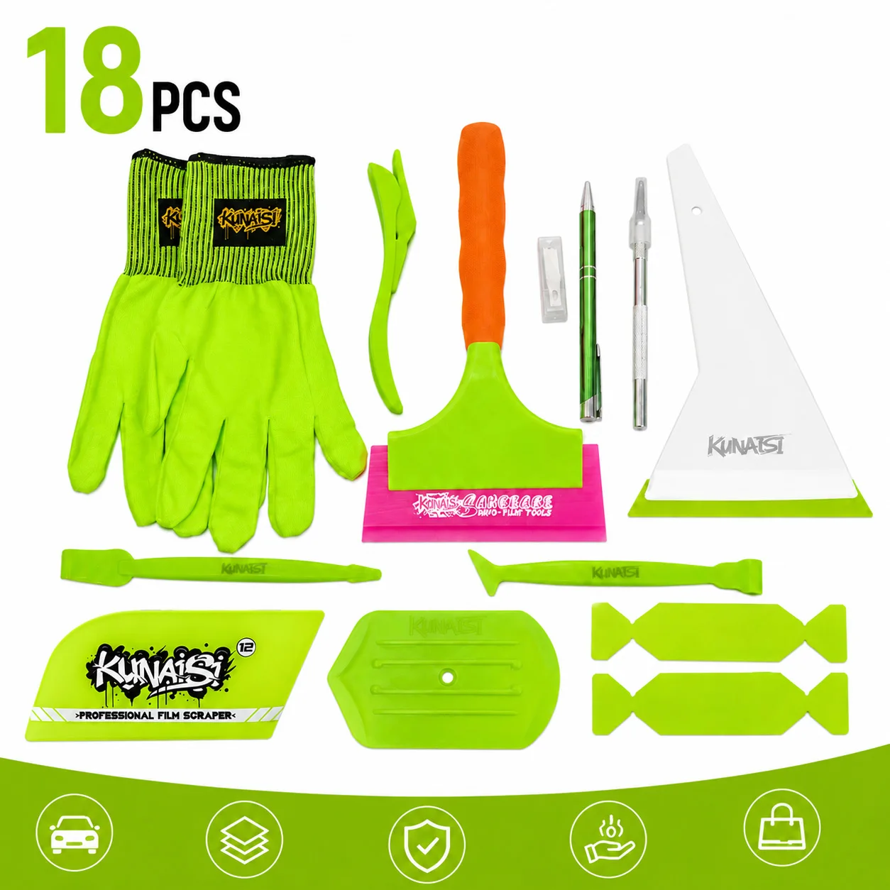 KUNAISI 18PCS Window Tint Tool Kit Vinyl Wrap Installation Set with Gloves Squeegee Cutter for PPF Car Film Application
KUNAISI 18PCS Window Tint Tool Kit Vinyl Wrap Installation Set with Gloves Squeegee Cutter for PPF Car Film Application