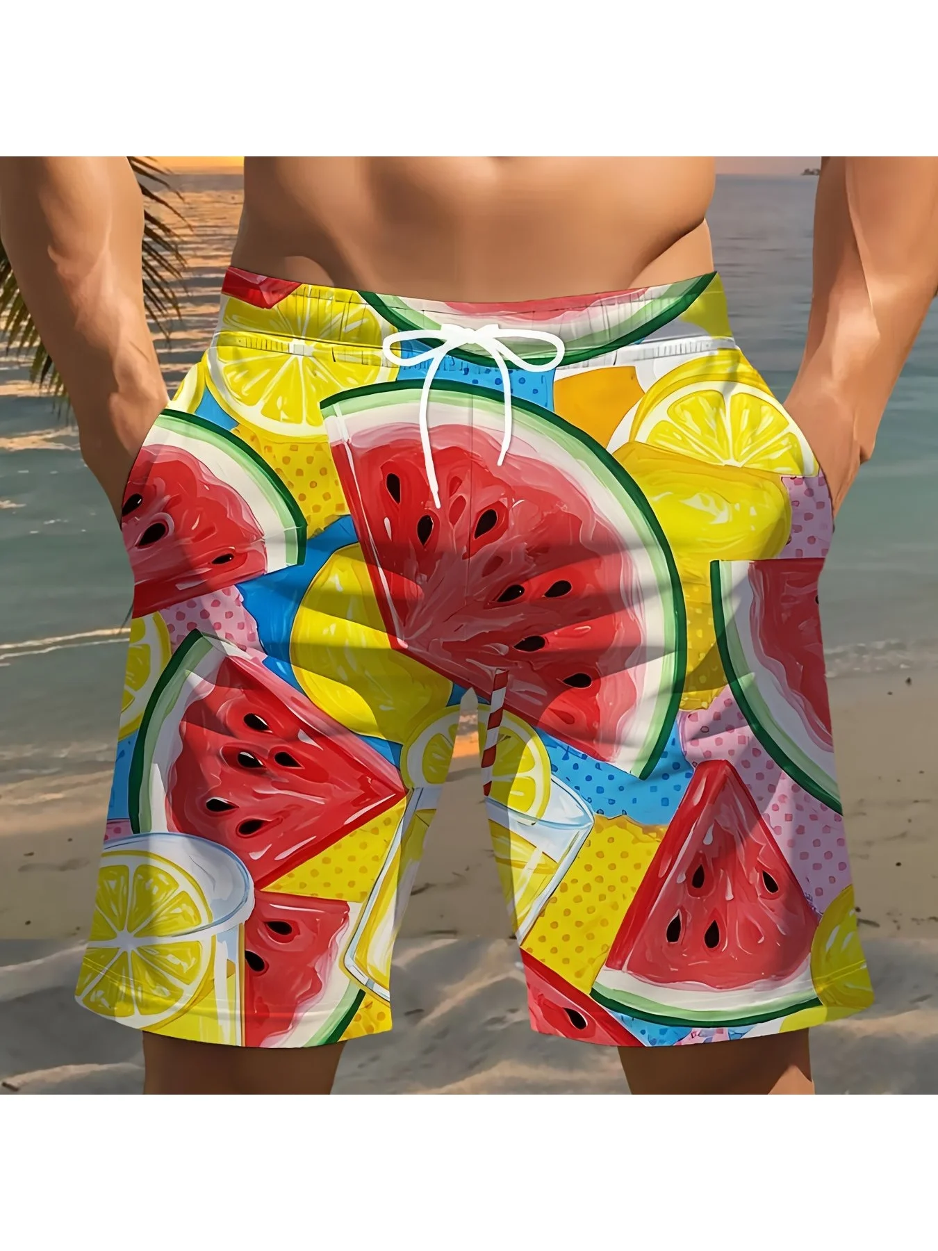 Mens Summer Watermelon Lemon Print Quick Dry Drawstring Beach Board Shorts
Mens Summer Watermelon Lemon Print Quick Dry Drawstring Beach Board Shorts