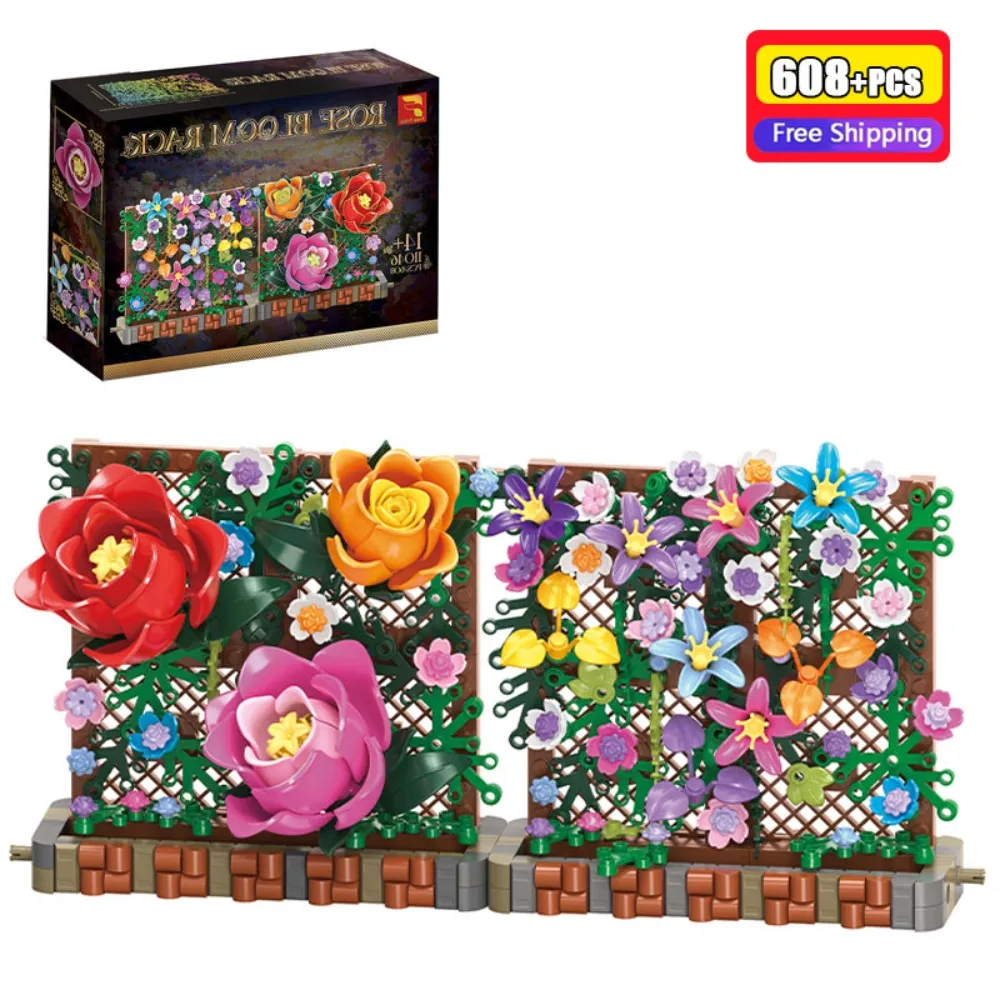 608Pcs Building Blocks Flower Basket Rose Bloom Rack Garden Fence Floral Brick Set Creative Model DIY Assembly Toy Home Decor
608Pcs Building Blocks Flower Basket Rose Bloom Rack Garden Fence Floral Brick Set Creative Model DIY Assembly Toy Home Decor