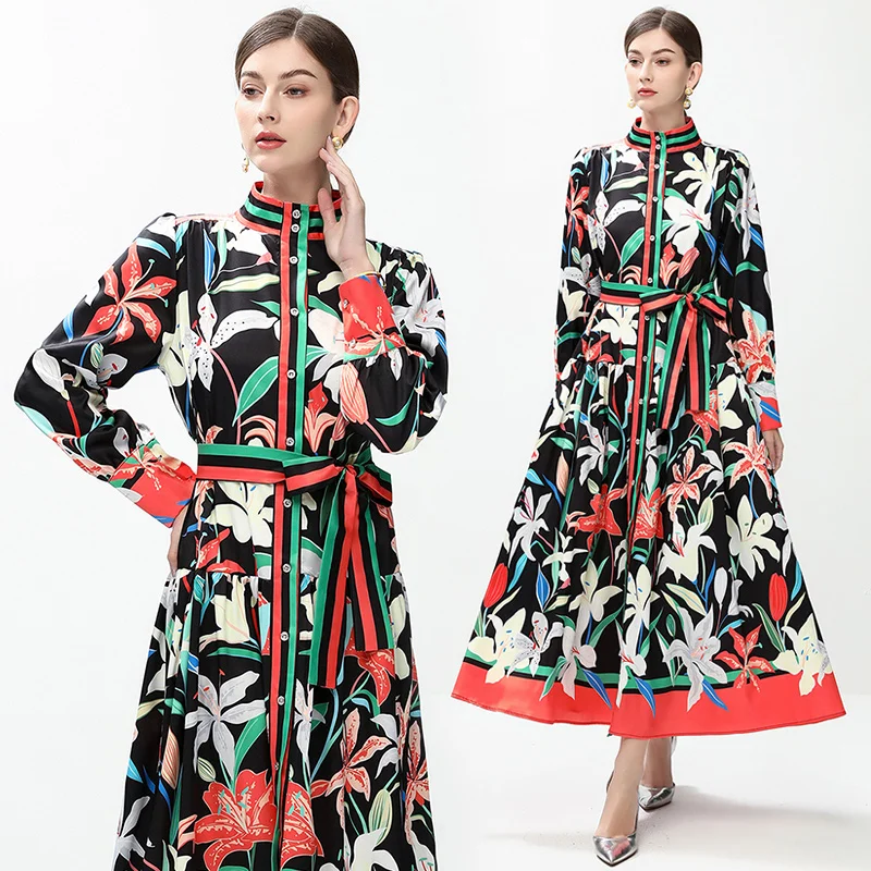 European American Fashion Vintage Women's Elegant Dress Autumn New Stand Collar Long Sleeve Slim Print Long Dress Party Dress
European American Fashion Vintage Women's Elegant Dress Autumn New Stand Collar Long Sleeve Slim Print Long Dress Party Dress