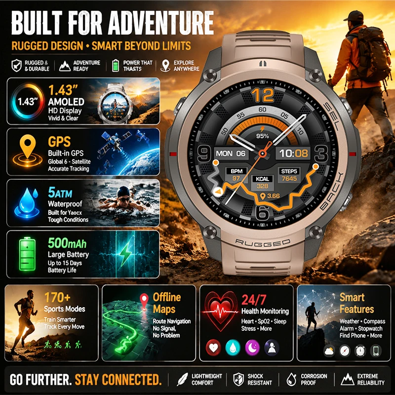 Offline Map Outdoor Adventure Military GPS Smart Watch 5ATM Waterproof Compass HD Call Health Monitoring Sports Watch Man 2026
Offline Map Outdoor Adventure Military GPS Smart Watch 5ATM Waterproof Compass HD Call Health Monitoring Sports Watch Man 2026