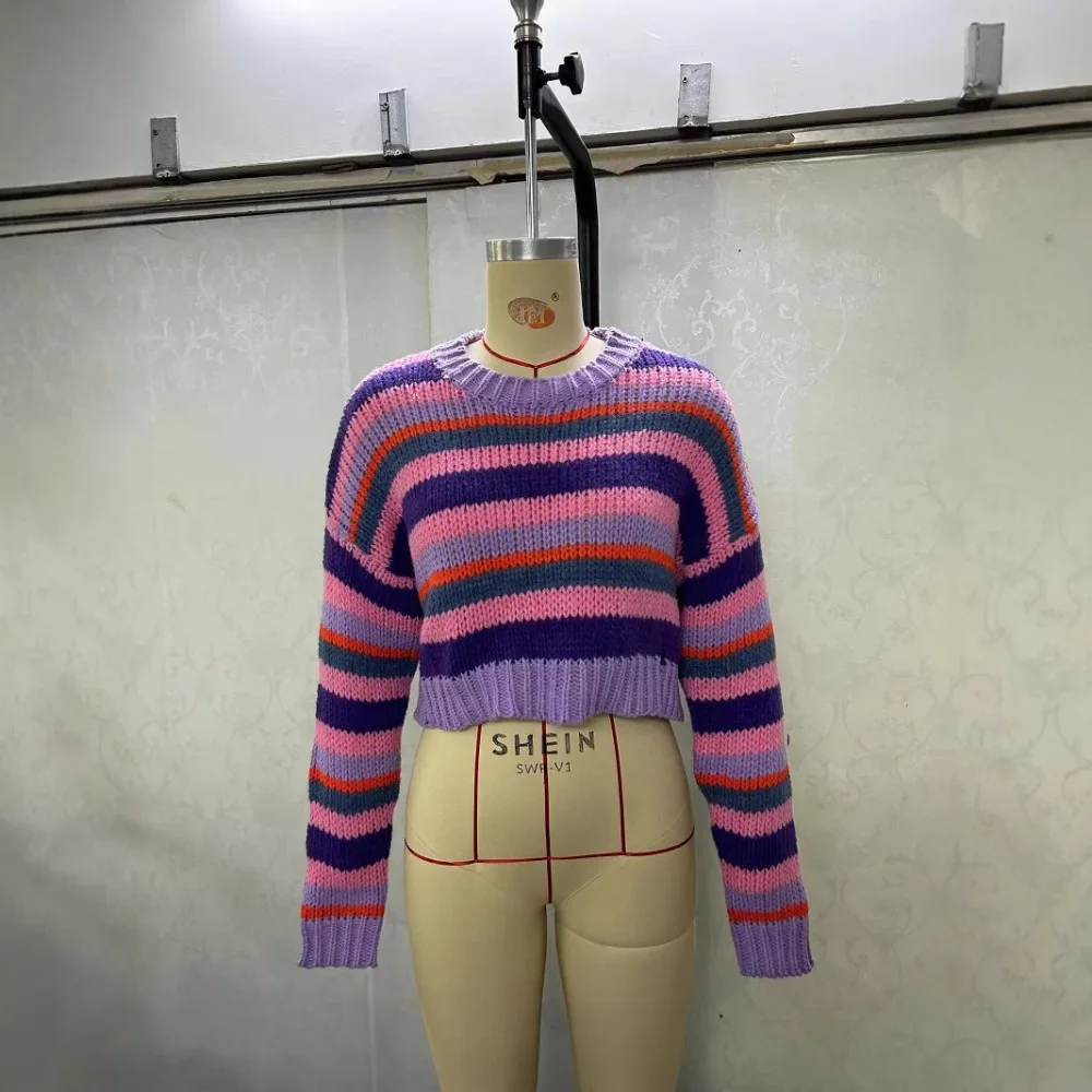 2025 Fall Winter New Fashion Women's Colorful Sweaters Loose-Fit Casual Cropped Contrast-Striped Knit Top
2025 Fall Winter New Fashion Women's Colorful Sweaters Loose-Fit Casual Cropped Contrast-Striped Knit Top