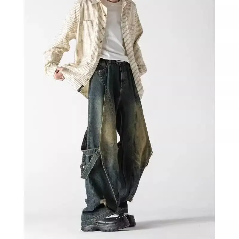 High Waist Men's Denim Jeans Straight Leg Loose Fit Floor-Length American Decosition Design Retro Waed Casual Trousers
High Waist Men's Denim Jeans Straight Leg Loose Fit Floor-Length American Decosition Design Retro Waed Casual Trousers