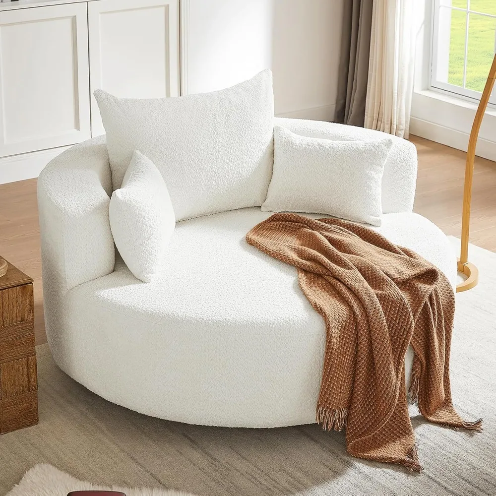 55.1” Oversized Round Swivel Barrel Chair, Large Upholstered Accent Sofa Chair with 3 Pillow,Comfy Chenille Cloud Circle Reading
55.1” Oversized Round Swivel Barrel Chair, Large Upholstered Accent Sofa Chair with 3 Pillow,Comfy Chenille Cloud Circle Reading
