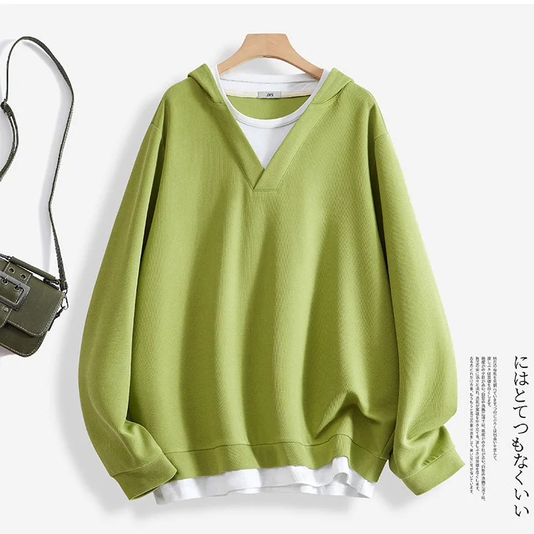 Women's Plus Size Spring and Autumn Fashion Minimalist Contrast Color Plus Size Loose Fake Two-Piece Long Sleeve Hoodie
Women's Plus Size Spring and Autumn Fashion Minimalist Contrast Color Plus Size Loose Fake Two-Piece Long Sleeve Hoodie