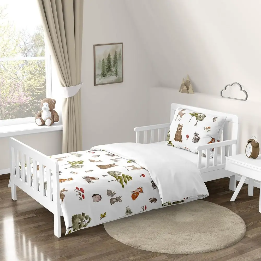 Gender-Neutral Woodland Animal Toddler Bedding Set - 5pc Bed in a Bag with Comforter, Pillowcases, and Sheets in Green, Grey, an
Gender-Neutral Woodland Animal Toddler Bedding Set - 5pc Bed in a Bag with Comforter, Pillowcases, and Sheets in Green, Grey, an
