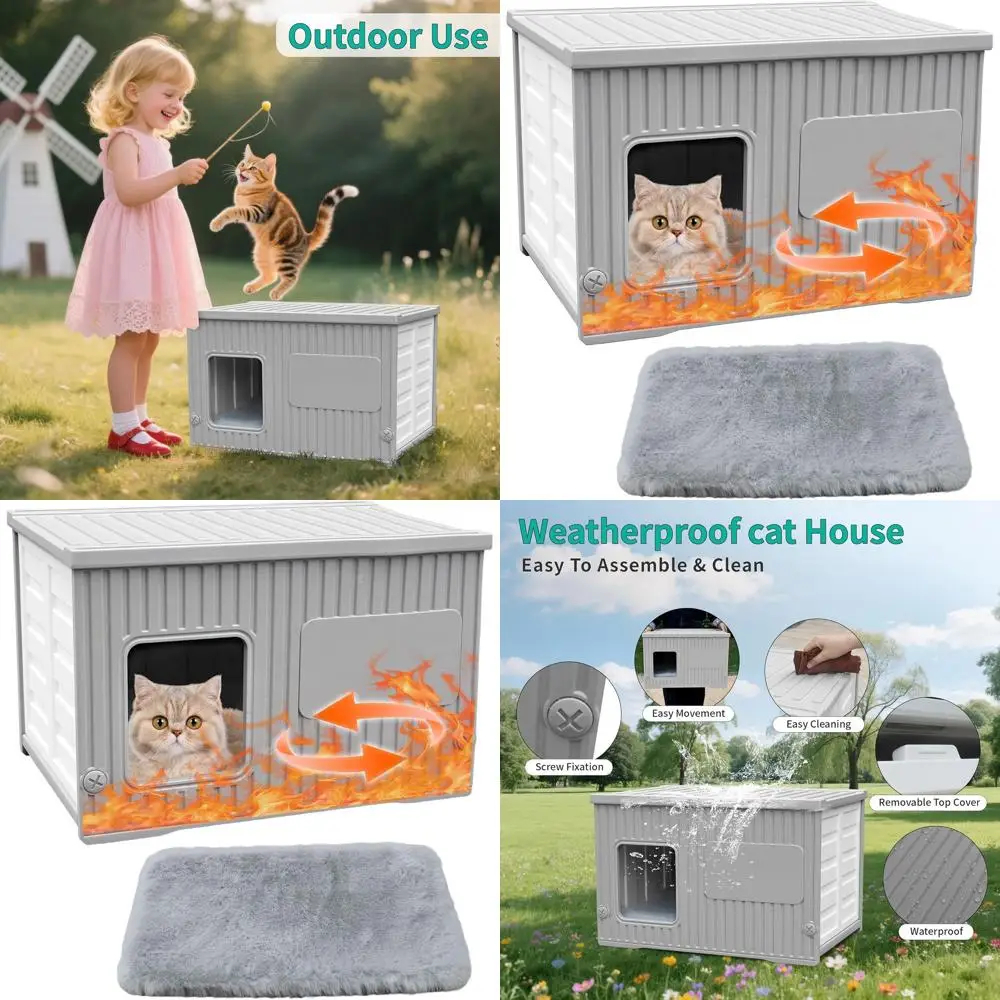 Всепогодное укрытие для кошек (для дома и улицы), простая сборка и уборка, подходит для бездомных кошек и мелких домашних животных
Всепогодное укрытие для кошек (для дома и улицы), простая сборка и уборка, подходит для бездомных кошек и мелких домашних животных