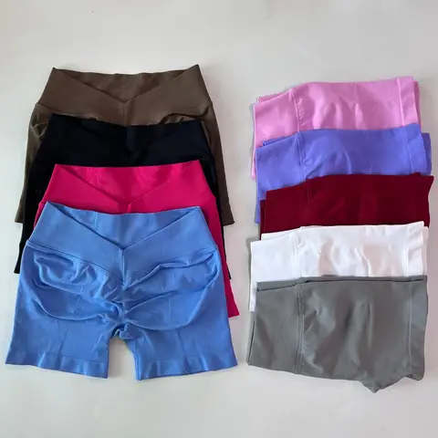 Pas de Logo femmes dos V taille Shorts de Yoga haute élastique sans couture Flex Scrunch Bum entraînement Shorts de gymnastique Yoga butin course pantalons courts