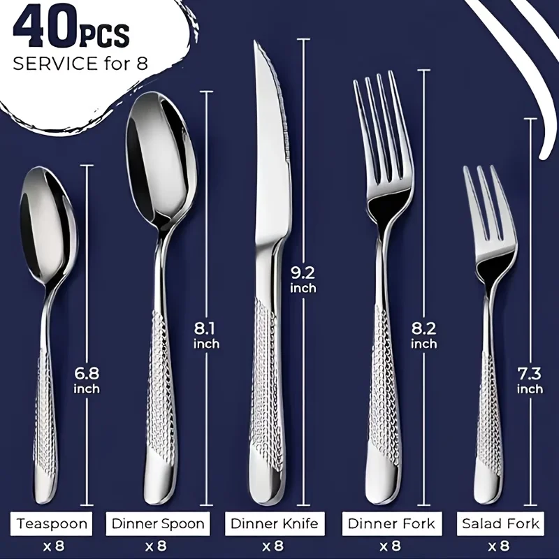 40-piece stainless steel cutlery and silverware set, premium stainless steel kitchenware set, includes knife, fork, spoon, desse
40-piece stainless steel cutlery and silverware set, premium stainless steel kitchenware set, includes knife, fork, spoon, desse