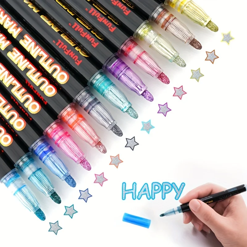 12 Colors Double Line Outline Markers Pen Glitter Markers Pen for Kid Outline Metallic Markers for Art Supplies
12 Colors Double Line Outline Markers Pen Glitter Markers Pen for Kid Outline Metallic Markers for Art Supplies