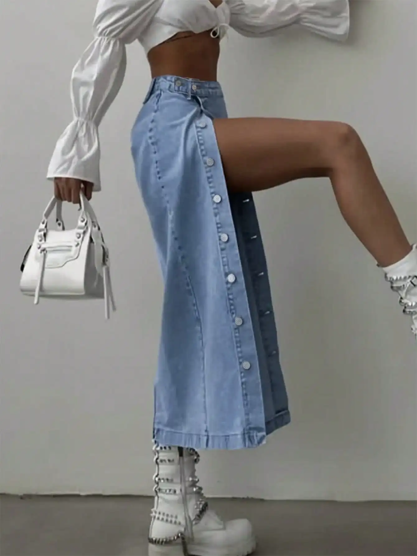 Asymmetrical Split Button-Front Denim Skirt with Elastic Waist for Women
Asymmetrical Split Button-Front Denim Skirt with Elastic Waist for Women