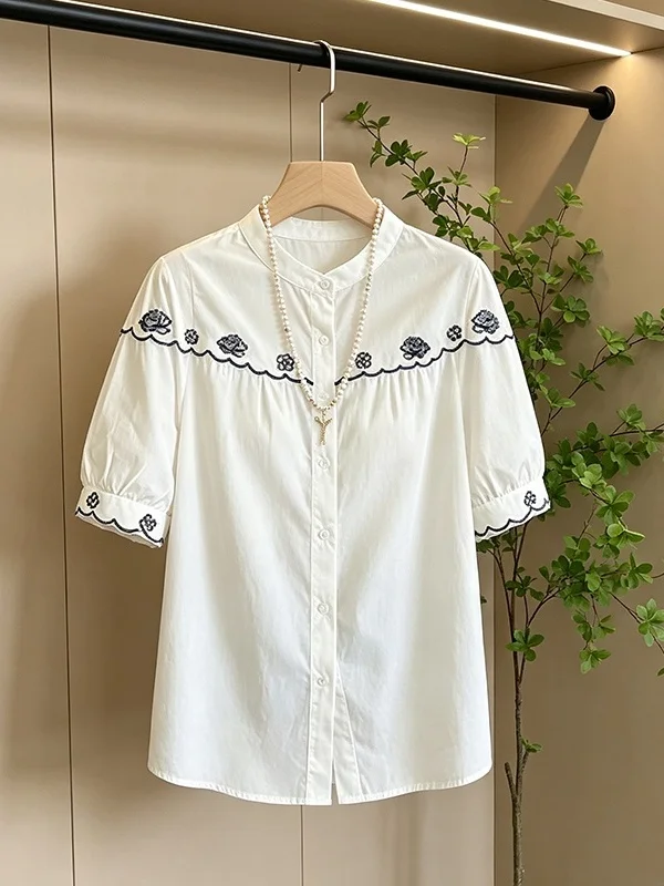 plus Size Embroidered Short Sleeve Shirt Women's Fashion Shoulder Line Korean Style Casual Breathable Slimming Top
plus Size Embroidered Short Sleeve Shirt Women's Fashion Shoulder Line Korean Style Casual Breathable Slimming Top